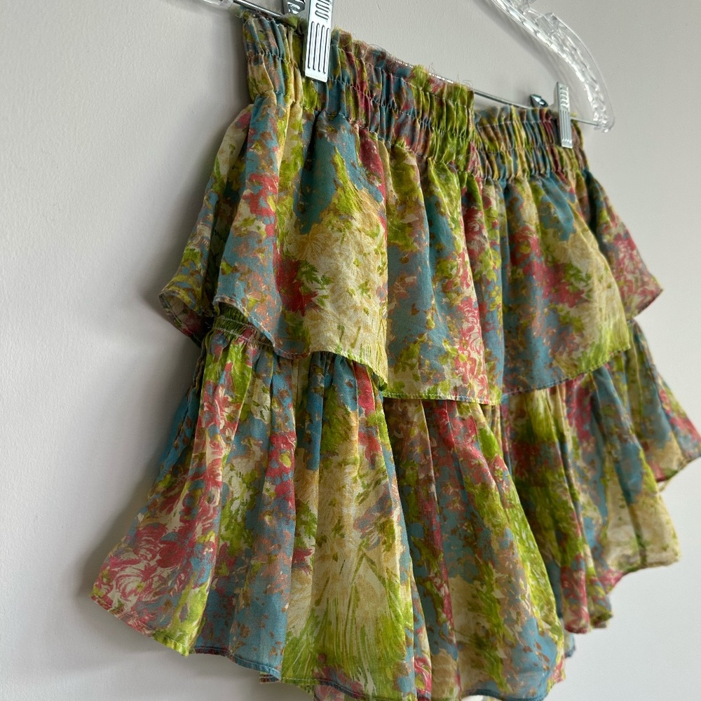 LoveShackFancy Ruffle Mini Skirt in Pastel Fields - Picture 3 of 9